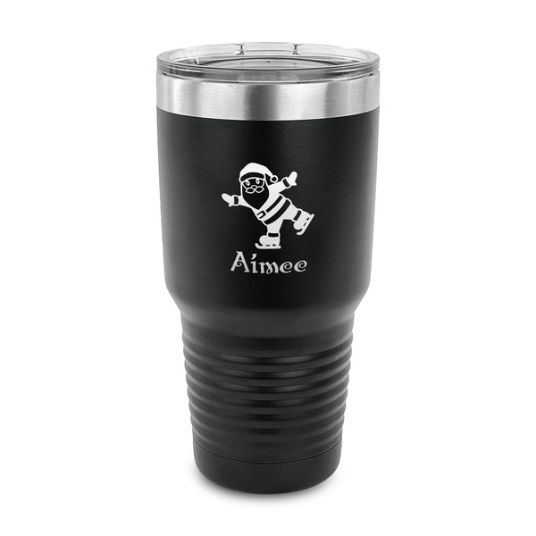 Custom Santa Clause Making Snow Angels 30 oz Stainless Steel Tumbler - Black - Single Sided (Personalized)