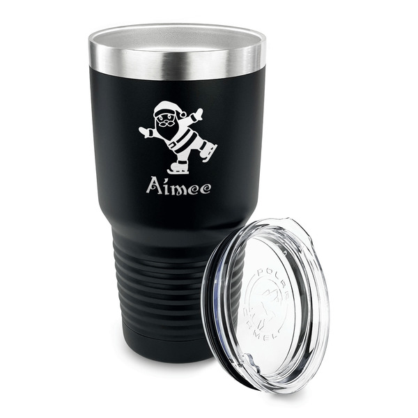 Santa Clause Making Snow Angels 30 oz Stainless Steel Ringneck Tumblers - Black - LID OFF