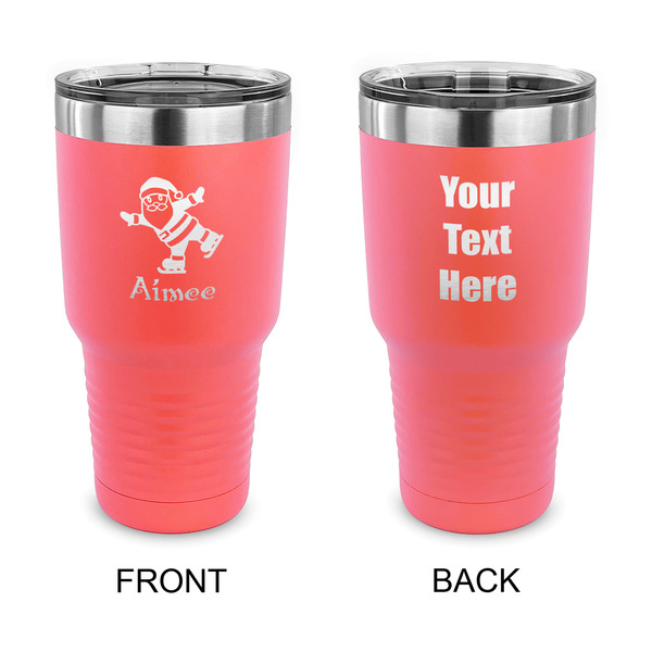 Custom Santa Clause Making Snow Angels 30 oz Stainless Steel Tumbler - Coral - Double Sided (Personalized)