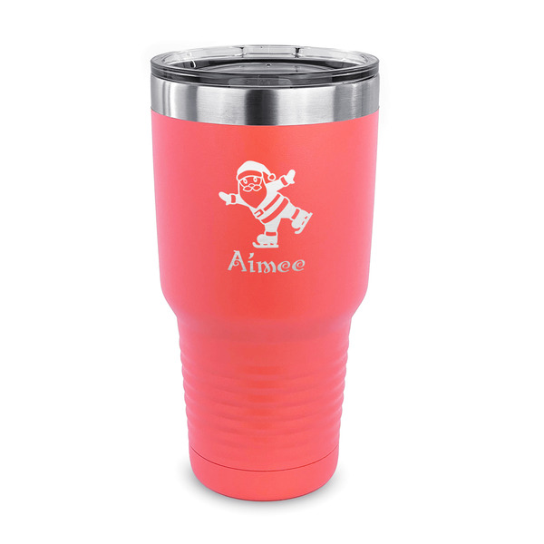 Custom Santa Clause Making Snow Angels 30 oz Stainless Steel Tumbler - Coral - Single Sided (Personalized)