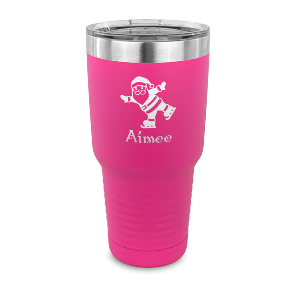 Custom Santa Clause Making Snow Angels 30 oz Stainless Steel Tumbler - Pink - Single Sided (Personalized)