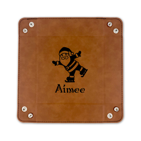 Santa Clause Making Snow Angels 6" x 6" Leatherette Snap Up Tray - FLAT FRONT