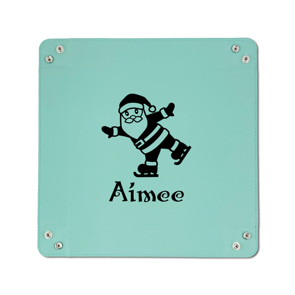 Santa Clause Making Snow Angels 6" x 6" Teal Leatherette Snap Up Tray - APPROVAL