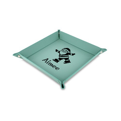Santa Clause Making Snow Angels 6" x 6" Teal Faux Leather Valet Tray (Personalized)