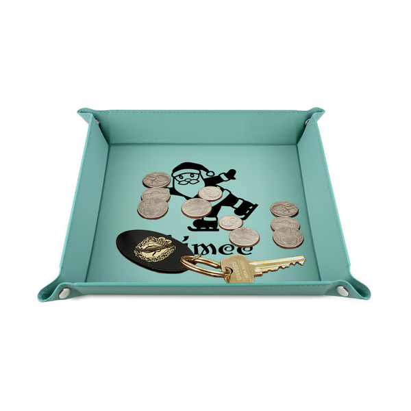 Santa Clause Making Snow Angels 6" x 6" Teal Leatherette Snap Up Tray - STYLED