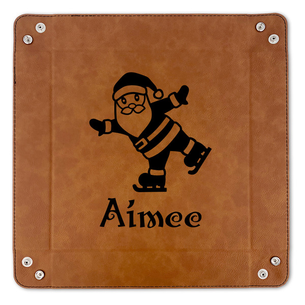 Santa Clause Making Snow Angels 9" x 9" Leatherette Snap Up Tray - APPROVAL (FLAT)