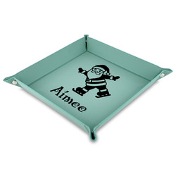 Santa Clause Making Snow Angels 9" x 9" Teal Faux Leather Valet Tray (Personalized)