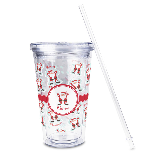 Santa Clause Making Snow Angels Acrylic Tumbler - Full Print - Front straw out