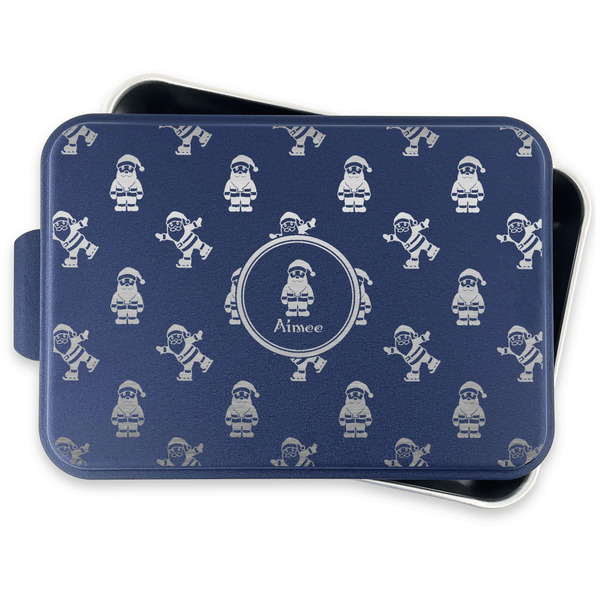 Santa Clause Making Snow Angels Aluminum Baking Pan - Navy Lid - FRONT w/lid off