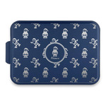 Santa Clause Making Snow Angels Aluminum Baking Pan with Navy Lid (Personalized)