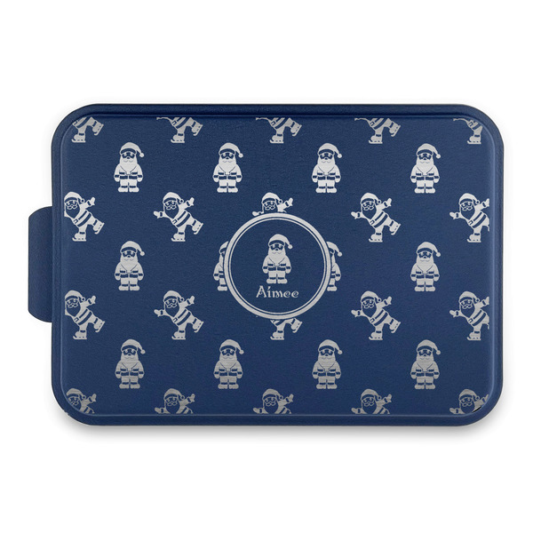 Custom Santa Clause Making Snow Angels Aluminum Baking Pan with Navy Lid (Personalized)