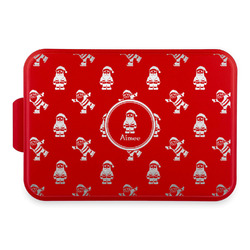 Santa Clause Making Snow Angels Aluminum Baking Pan with Red Lid (Personalized)