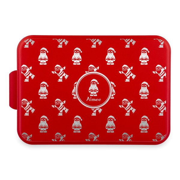 Custom Santa Clause Making Snow Angels Aluminum Baking Pan with Red Lid (Personalized)