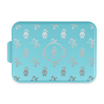 Santa Clause Making Snow Angels Aluminum Baking Pan with Teal Lid (Personalized)