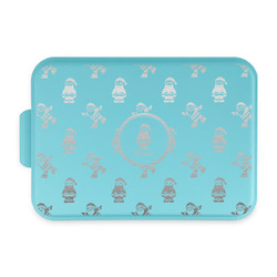 Santa Clause Making Snow Angels Aluminum Baking Pan with Teal Lid (Personalized)
