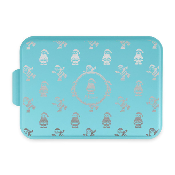 Custom Santa Clause Making Snow Angels Aluminum Baking Pan with Teal Lid (Personalized)