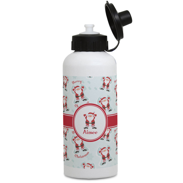 Custom Santa Clause Making Snow Angels Water Bottles - Aluminum - 20 oz - White (Personalized)