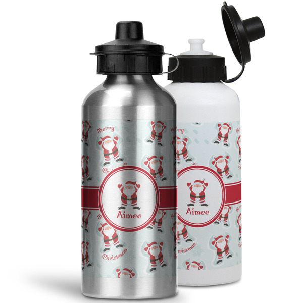 Santa Clause Making Snow Angels Aluminum Water Bottles - MAIN (white &silver)