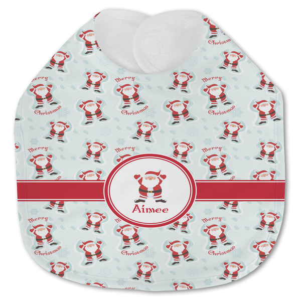 Custom Santa Clause Making Snow Angels Jersey Knit Baby Bib w/ Name or Text