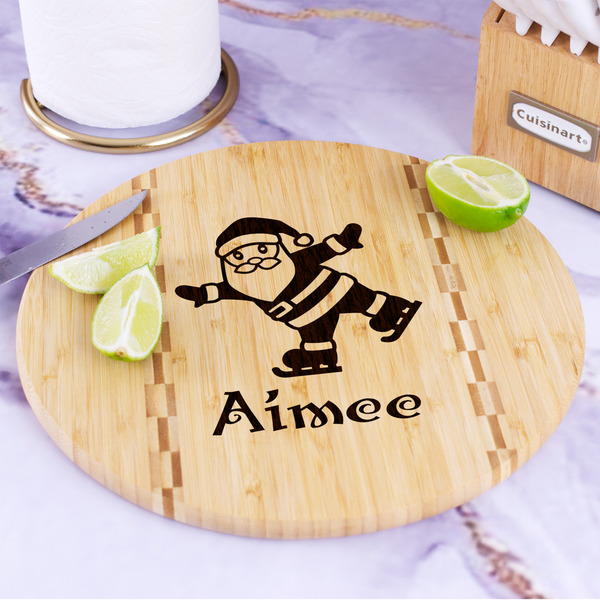 Santa Clause Making Snow Angels Bamboo Cutting Board - In Context