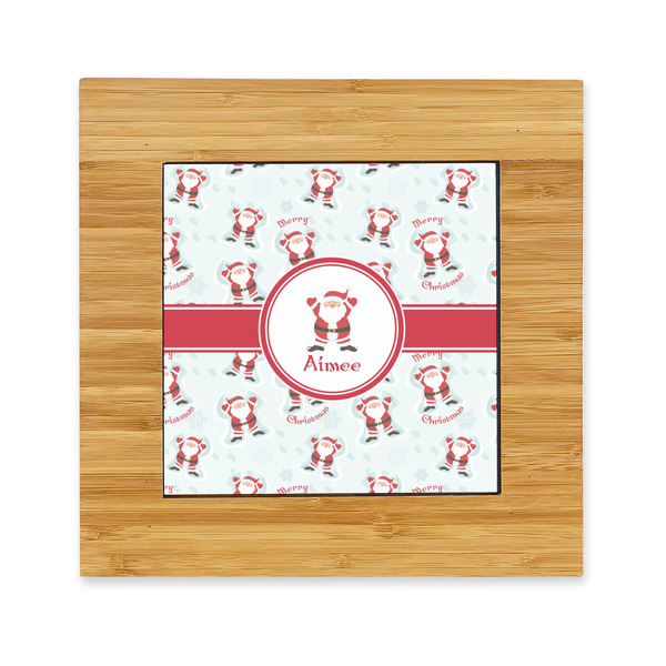 Custom Santa Clause Making Snow Angels Bamboo Trivet with Ceramic Tile Insert (Personalized)