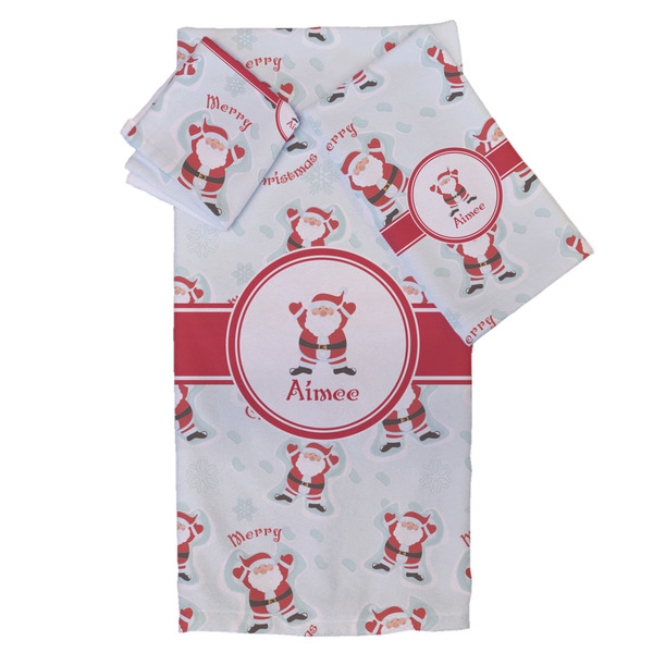 Custom Santa Clause Making Snow Angels Bath Towel Set - 3 Pcs (Personalized)