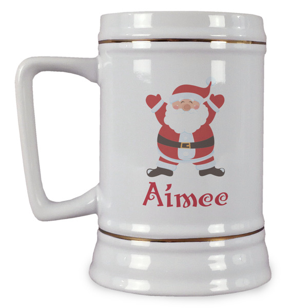 Custom Santa Clause Making Snow Angels Beer Stein (Personalized)