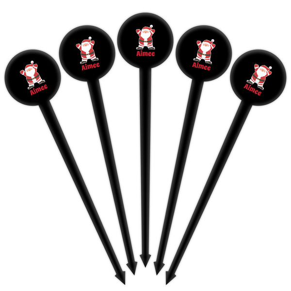 Santa Clause Making Snow Angels Black Plastic 4" Food Pick - Round - Fan View