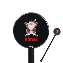 Santa Clause Making Snow Angels 5.5" Round Plastic Stir Sticks - Black - Double Sided (Personalized)