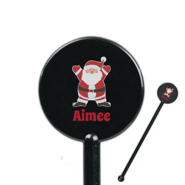 Custom Santa Clause Making Snow Angels 5.5" Round Plastic Stir Sticks - Black - Double Sided (Personalized)