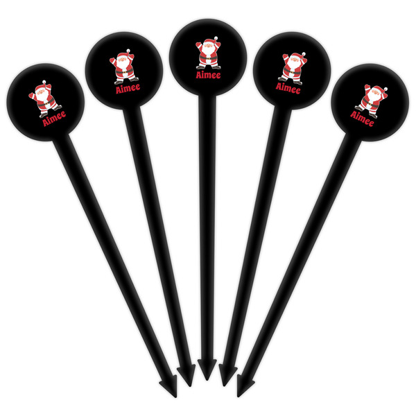 Santa Clause Making Snow Angels Black Plastic 6" Food Pick - Round - Fan View