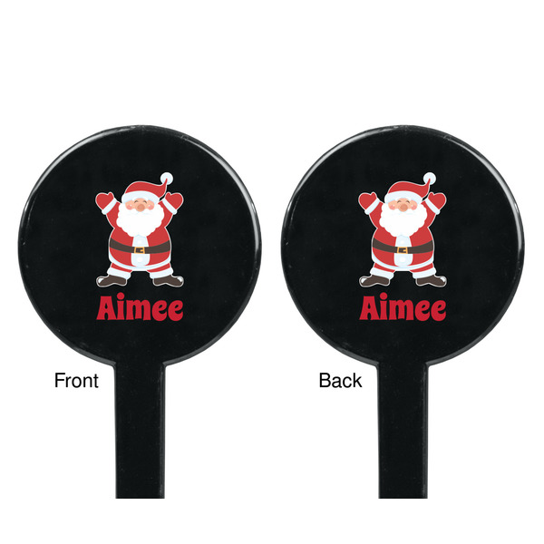 Santa Clause Making Snow Angels Black Plastic 7" Stir Stick - Double Sided - Round - Front & Back