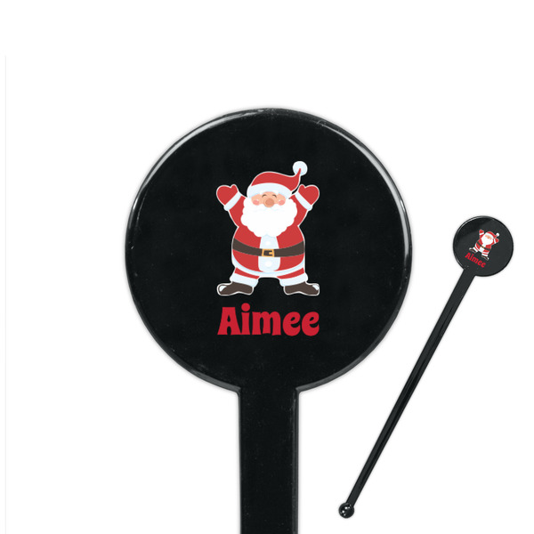 Custom Santa Clause Making Snow Angels 7" Round Plastic Stir Sticks - Black - Single Sided (Personalized)
