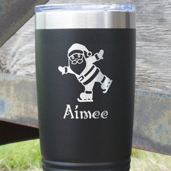 Santa Clause Making Snow Angels 20 oz Stainless Steel Tumbler - Black - Single Sided (Personalized)