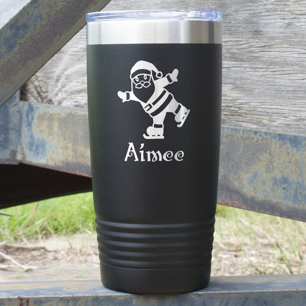 Custom Santa Clause Making Snow Angels 20 oz Stainless Steel Tumbler - Black - Double Sided (Personalized)