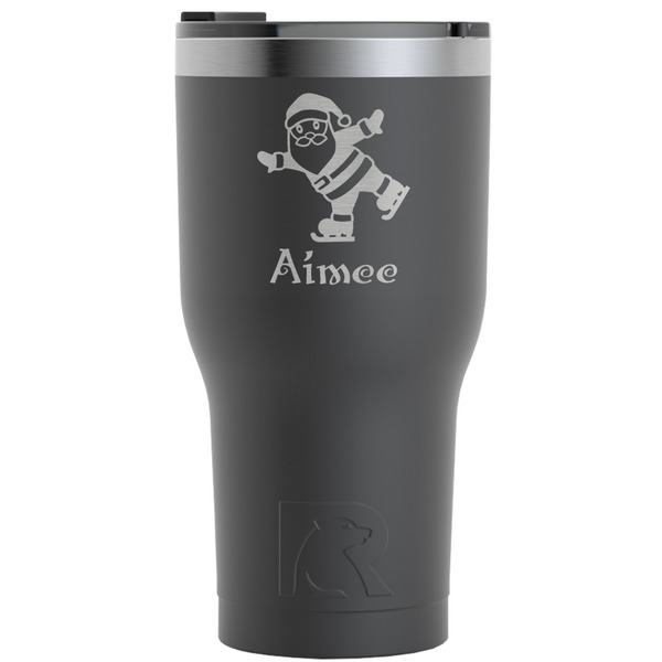Custom Santa Clause Making Snow Angels RTIC Tumbler - Black - Engraved Front (Personalized)