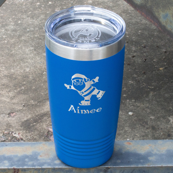 Santa Clause Making Snow Angels Blue Polar Camel Tumbler - 20oz - Angled