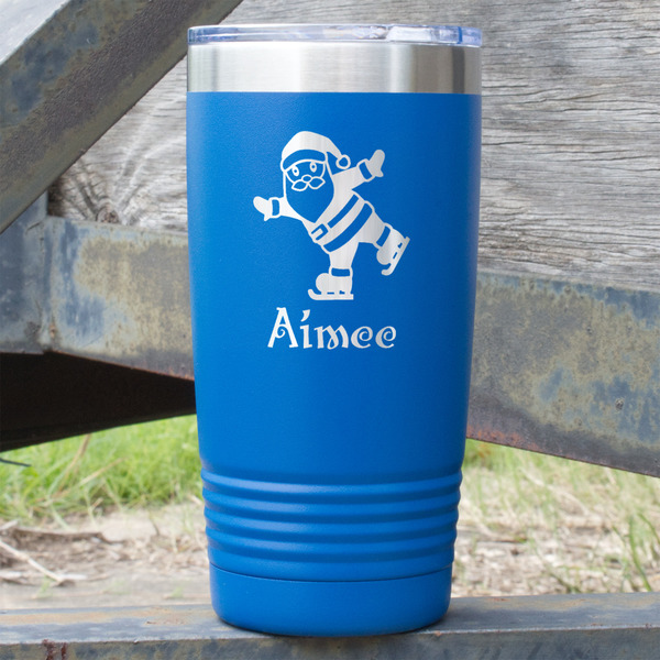 Custom Santa Clause Making Snow Angels 20 oz Stainless Steel Tumbler - Royal Blue - Single Sided (Personalized)