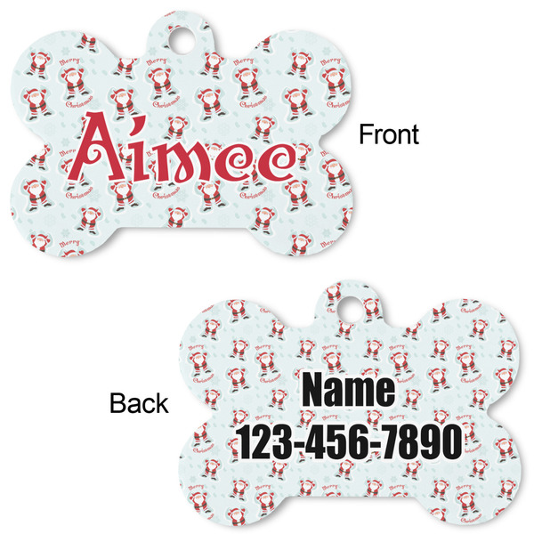Santa Clause Making Snow Angels Bone Shaped Dog ID Tag - Large - Approval