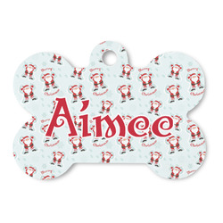 Santa Clause Making Snow Angels Bone Shaped Dog ID Tag - Large (Personalized)