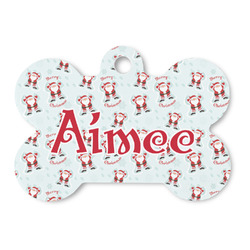 Santa Clause Making Snow Angels Bone Shaped Dog ID Tag (Personalized)