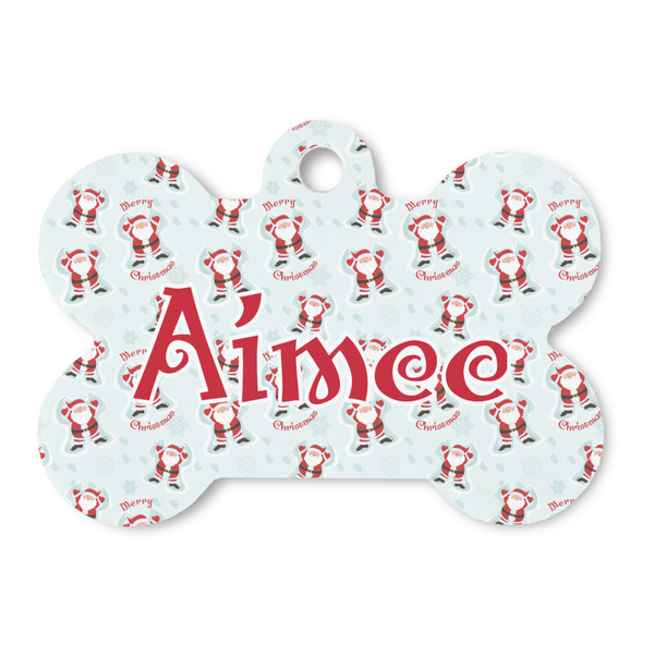 Custom Santa Clause Making Snow Angels Bone Shaped Dog ID Tag (Personalized)