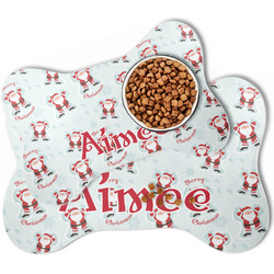 Santa Clause Making Snow Angels Bone Shaped Dog Food Mat (Personalized)
