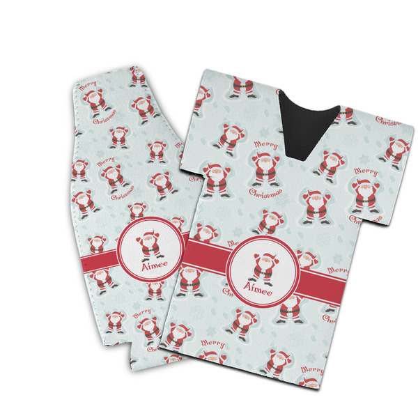 Custom Santa Clause Making Snow Angels Bottle Cooler (Personalized)