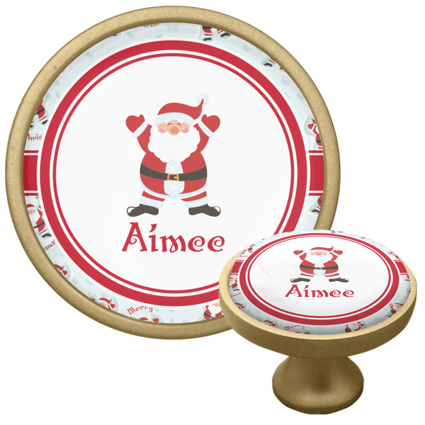 Custom Santa Clause Making Snow Angels Cabinet Knob - Gold (Personalized)
