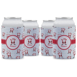Santa Clause Making Snow Angels Can Cooler (12 oz) - Set of 4 w/ Name or Text