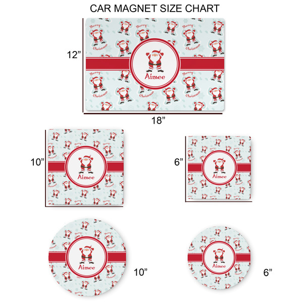 Santa Clause Making Snow Angels Car Magnets - SIZE CHART