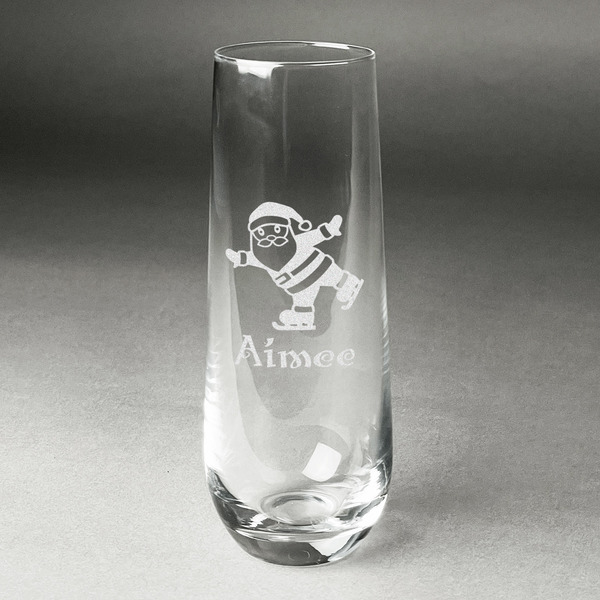 Custom Santa Clause Making Snow Angels Champagne Flute - Stemless Engraved - Single (Personalized)