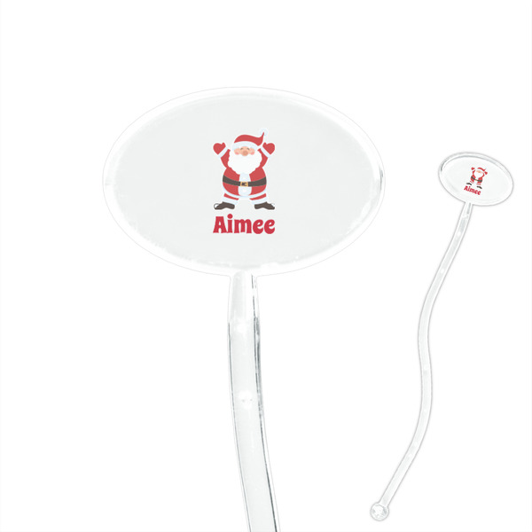 Custom Santa Clause Making Snow Angels 7" Oval Plastic Stir Sticks - Clear (Personalized)
