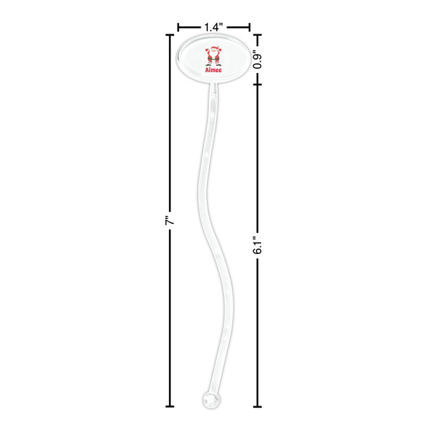 Santa Clause Making Snow Angels Clear Plastic 7" Stir Stick - Oval - Dimensions